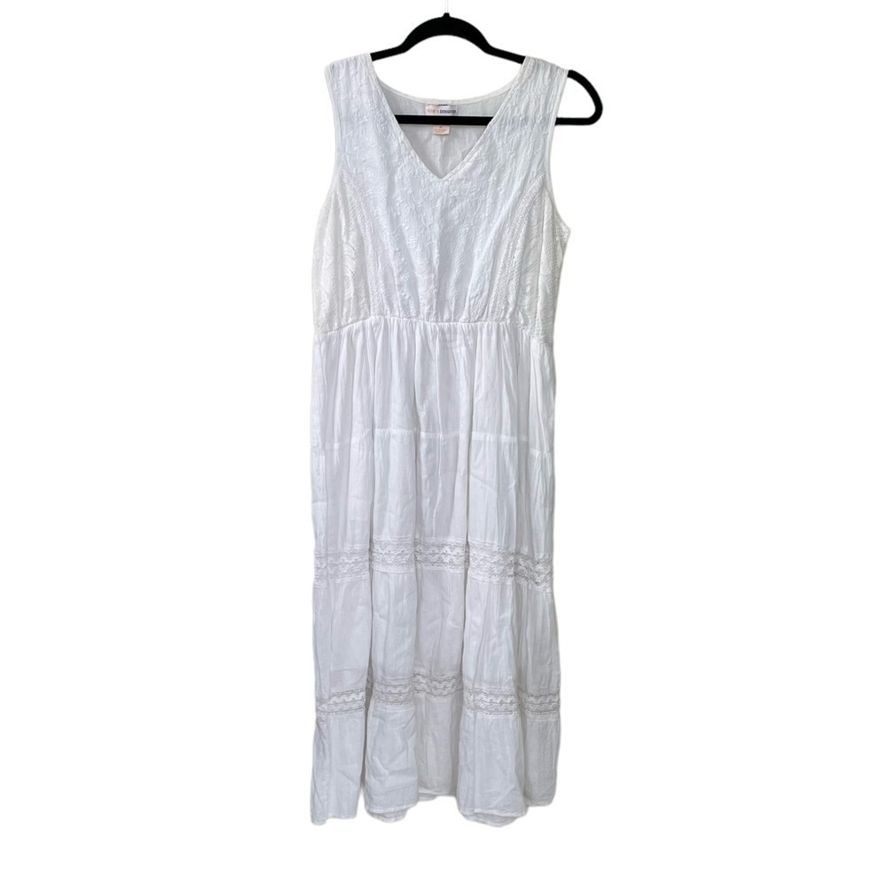 TODAY’S DESIGNER Boho Cotton Embroidered Sleeveless V-Neck Midi Dress White M